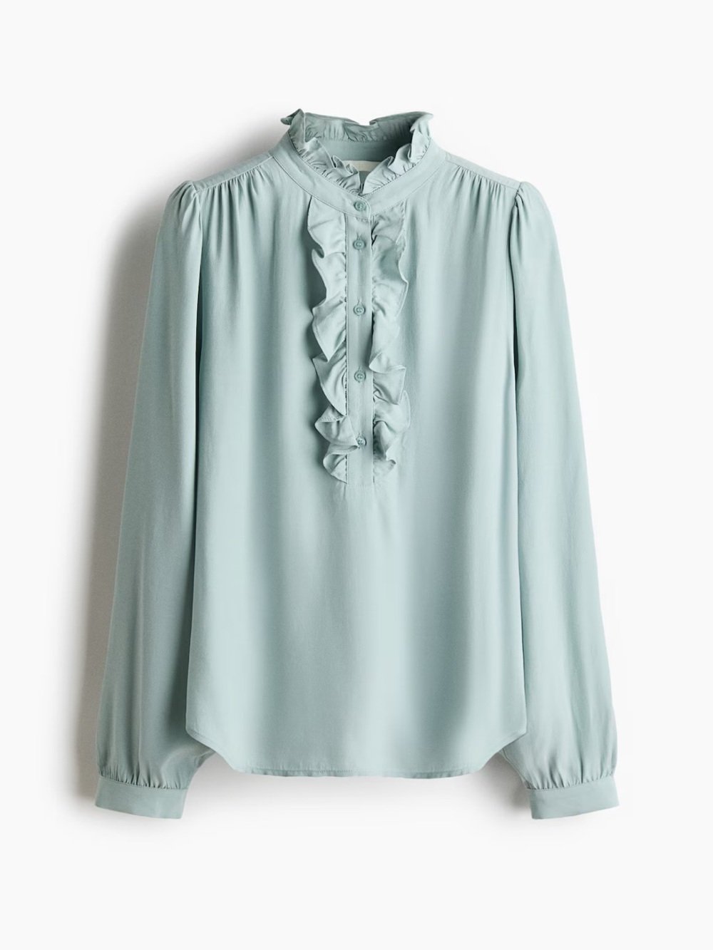 H&M Pale Blue Ruffle Front Long-Sleeve Blouse
